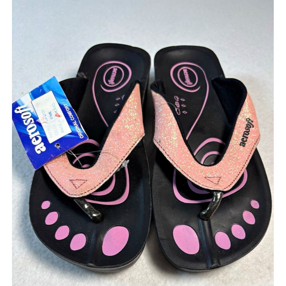 Aerosoft Women’s Size 8 Pink Glitter Flip Flop Sandals Comfort Thong NWT LA0825